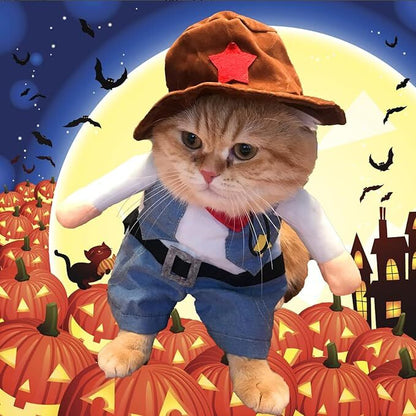 pet products Small Dog Cowboy Costume with Hat 2pcs Funny Halloween Chucky Costumes Cool West Cowboy Uniform Puppy Denim Overalls Western Cosplay Sheriff Outfits Cat Apparel - Factory Direct Shop