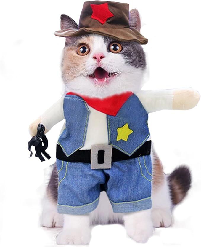 pet products Small Dog Cowboy Costume with Hat 2pcs Funny Halloween Chucky Costumes Cool West Cowboy Uniform Puppy Denim Overalls Western Cosplay Sheriff Outfits Cat Apparel - Factory Direct Shop