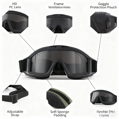 Christmas gifts for husband or boyfriend
 Tactical Safety Goggles with 3 Interchangeable Lenses, Wind & Dust Protection for Outdoor & Tactical Use(black)