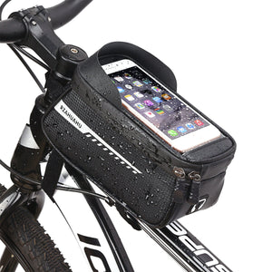 Black Waterproof Bike Frame Bag with Touchscreen & Reflective Details: 6.5" Phone Compatibility, Aussie Cyclist Essential