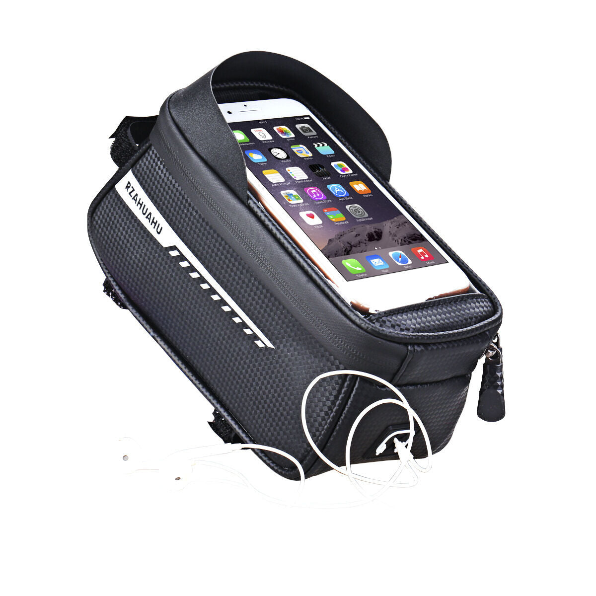 Black Waterproof Bike Frame Bag with Touchscreen & Reflective Details: 6.5" Phone Compatibility, Aussie Cyclist Essential