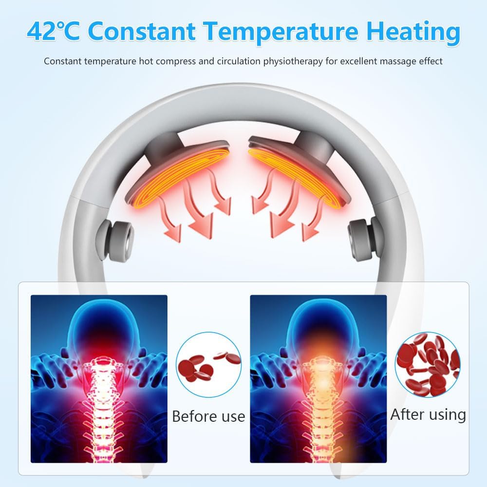 Wireless Neck Massager with Heat & 10 Modes: Electric Pulse Pain Relief for Australian Office Workers & Active Adults