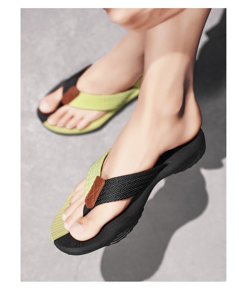 Men's Outdoor Non - Slip Flip Flops, 6 Colors EVA Lightweight Thick - Sole Beach Sandals for Casual & Sports(black and green) - Factory Direct Shop