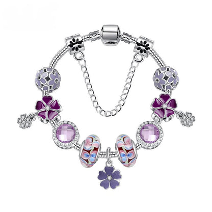 Purple Floral Pendant Bracelet(19cm)