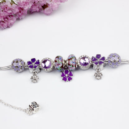 Purple Floral Pendant Bracelet(19cm)