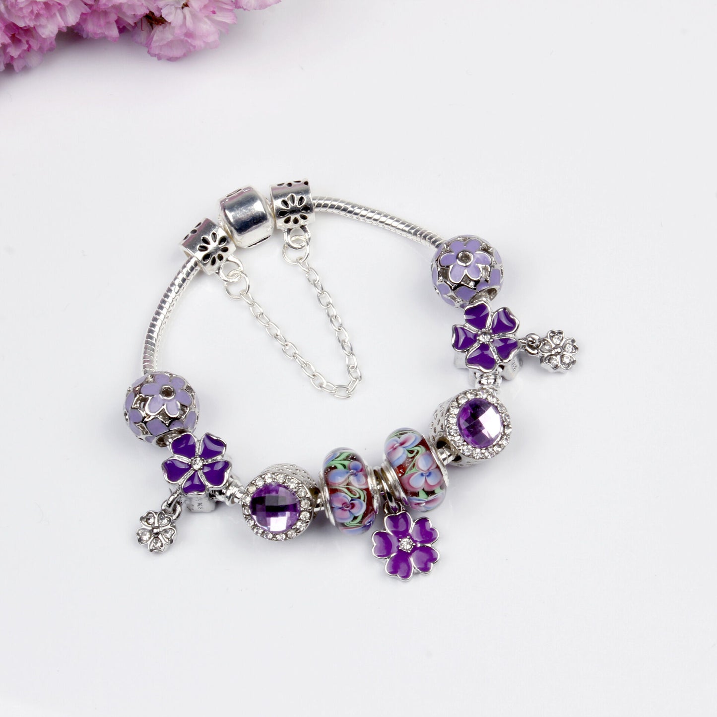 Purple Floral Pendant Bracelet(20cm)