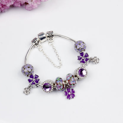 Purple Floral Pendant Bracelet(20cm)