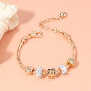 Rose Gold Crystal & Heart Charm Bracelet(rose gold,18cm)