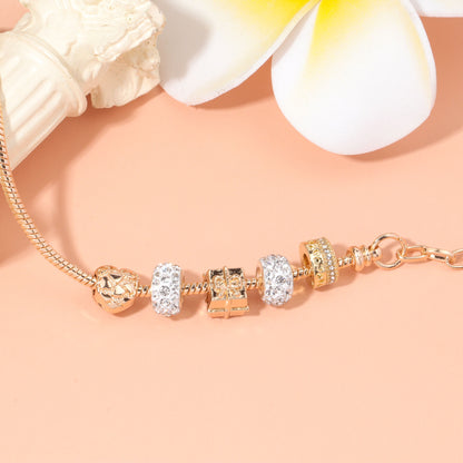 Rose Gold Crystal & Heart Charm Bracelet(rose gold,18cm)