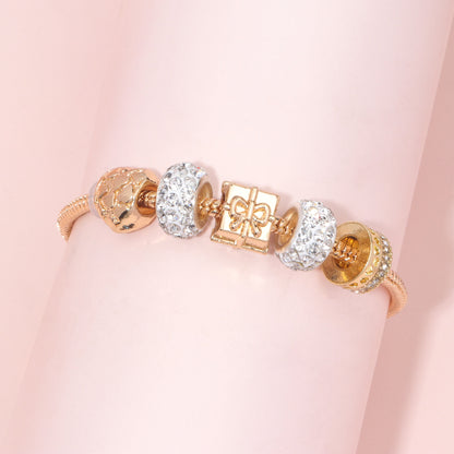 Rose Gold Crystal & Heart Charm Bracelet(rose gold,19cm)