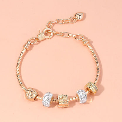 Rose Gold Crystal & Heart Charm Bracelet(rose gold,20cm)