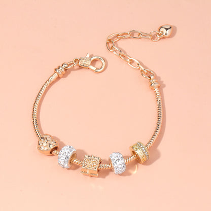 Rose Gold Crystal & Heart Charm Bracelet(rose gold,20cm)