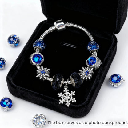Rhinestone Blue Cat’s Eye Starry Glaze Beads Bracelet with Snowflake Pendant(18cm)