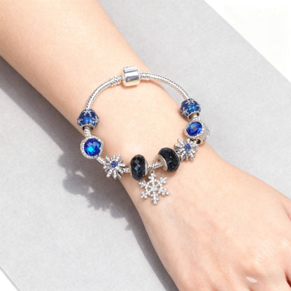 Rhinestone Blue Cat’s Eye Starry Glaze Beads Bracelet with Snowflake Pendant(20cm)
