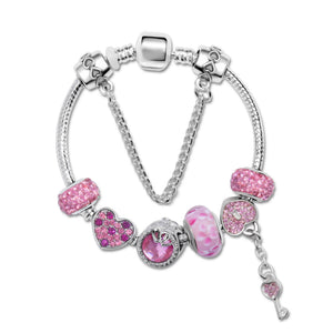 Rhinestone Heart & Bead Alloy Plated Bracelet with Happy Lock Pendant(16cm)