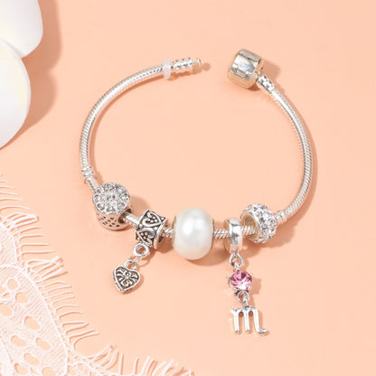 Constellation Heart Crystal Charm Bracelet(silver-toned,19cm)