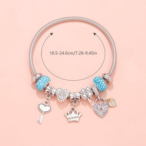 Charm Bracelet with Heart, Four-Leaf Clover & Rhinestone Beads(blue)