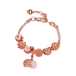 Hollow Crystal-Encrusted Swan Crown Flower Heart Bracelet(rose gold,20cm)