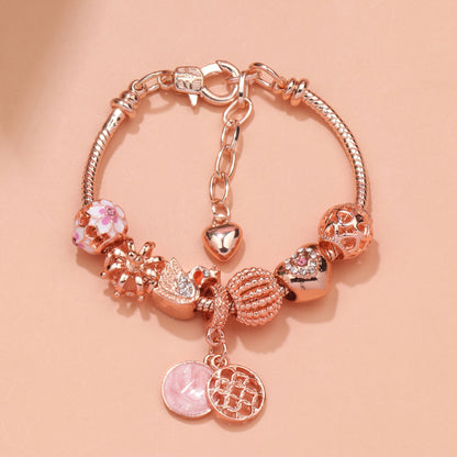Hollow Crystal-Encrusted Swan Crown Flower Heart Bracelet(rose gold,20cm)
