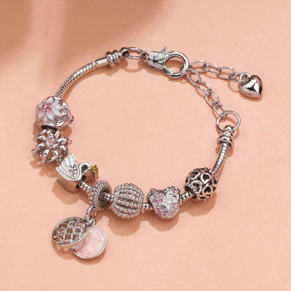 Hollow Crystal-Encrusted Swan Crown Flower Heart Bracelet(silver,17cm)