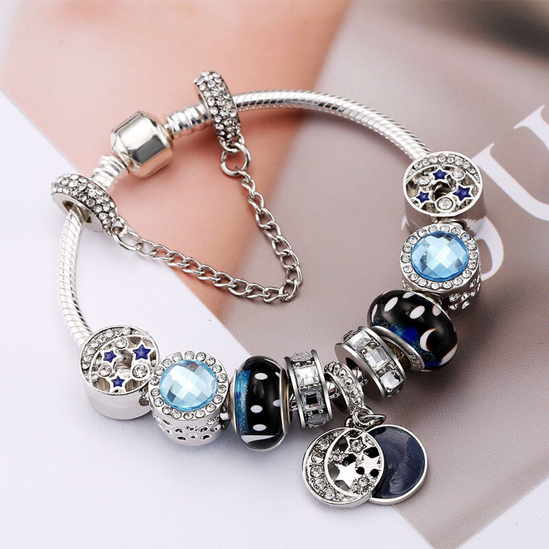 Blue Starry Sky Charm Bracelet with Moon & Star Pendant(18cm)