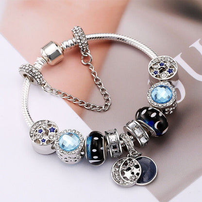Blue Starry Sky Charm Bracelet with Moon & Star Pendant(18cm)