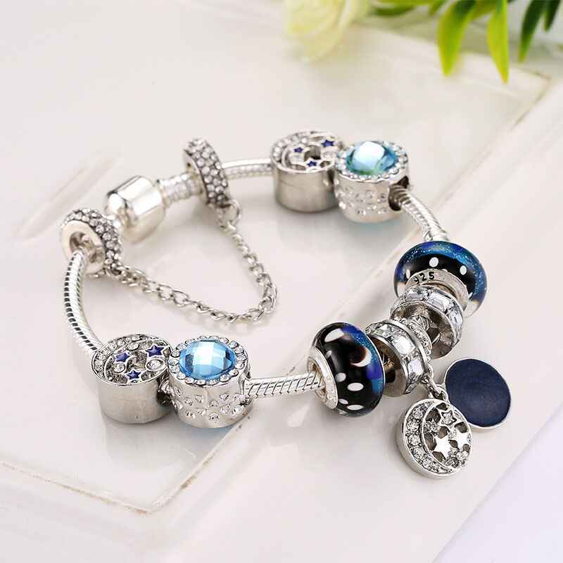 Blue Starry Sky Charm Bracelet with Moon & Star Pendant(19cm)