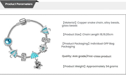 Anime Character Colorful Umbrella Alloy Charm Bracelet with Rhinestones(18cm)