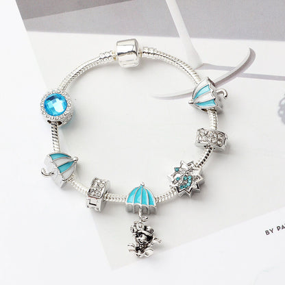 Anime Character Colorful Umbrella Alloy Charm Bracelet with Rhinestones(19cm)