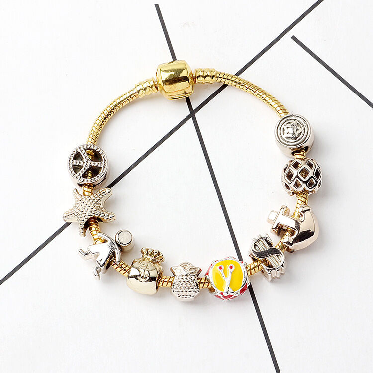 Golden Tropical Marine Life Anchor Money Bag Dollar Bead Bracelet(18cm)