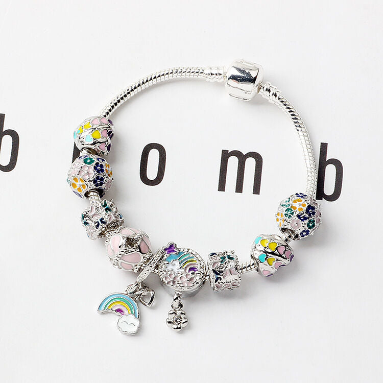 Sky-themed Heart Wreath Rainbow Pendant Alloy Bracelet(18cm)