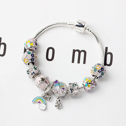 Sky-themed Heart Wreath Rainbow Pendant Alloy Bracelet(19cm)