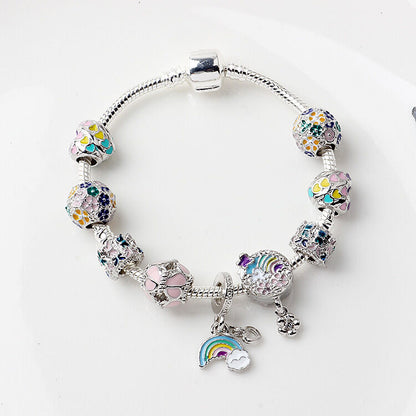Sky-themed Heart Wreath Rainbow Pendant Alloy Bracelet(19cm)