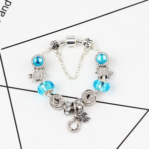 Charm Bracelet with Tortoise, Heart, Clover Pendant(Blue,20cm)