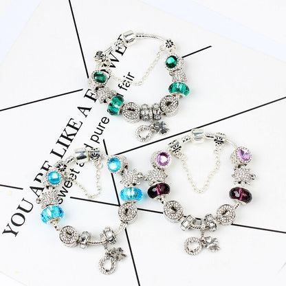 Charm Bracelet with Tortoise, Heart, Clover Pendant(Blue,20cm)