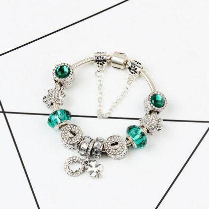 Charm Bracelet with Tortoise, Heart, Clover Pendant(Green,18cm)
