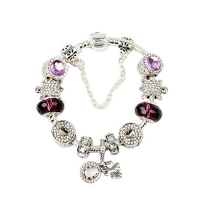 Charm Bracelet with Tortoise, Heart, Clover Pendant(Purple,19cm)