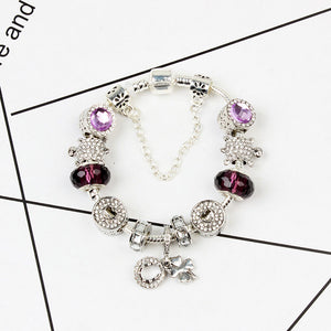 Charm Bracelet with Tortoise, Heart, Clover Pendant(Purple,20cm)