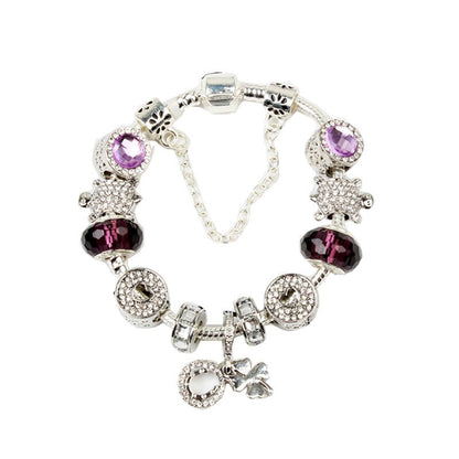 Charm Bracelet with Tortoise, Heart, Clover Pendant(Purple,20cm)