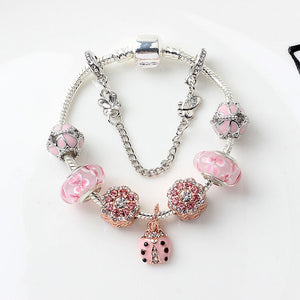 Spring Blossom Charm Bracelet with Flower Beads(18cm)