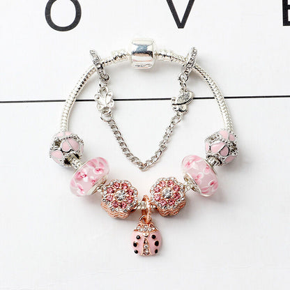 Spring Blossom Charm Bracelet with Flower Beads(18cm)