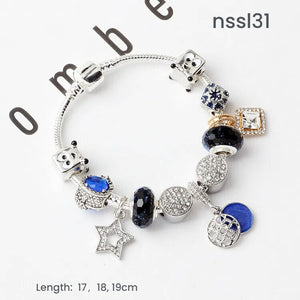 Sparkling Charm Bracelet with Smiley, Crystal, Rhinestone Beads & Hollow Star Zircon Pendants(18cm)