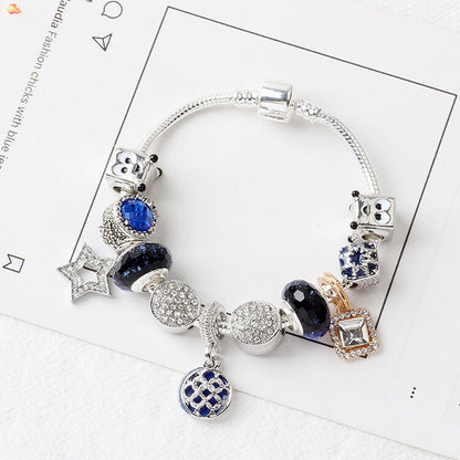 Sparkling Charm Bracelet with Smiley, Crystal, Rhinestone Beads & Hollow Star Zircon Pendants(17cm)