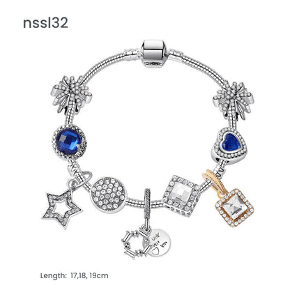 Fashion Charm Bracelet with Snowflake, Crystal, Rhinestone Beads & Hollow Star Zircon Pendant(18cm)