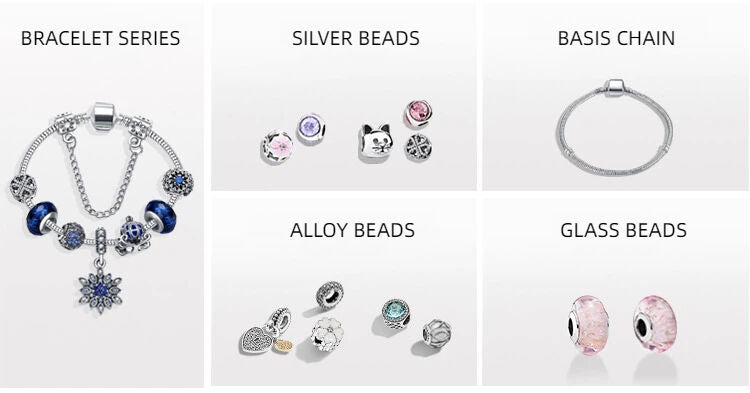 Fashion Charm Bracelet with Snowflake, Crystal, Rhinestone Beads & Hollow Star Zircon Pendant(19cm)