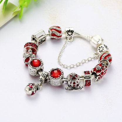 Vintage Silver-Plated Zircon Beaded Bracelet(19cm)