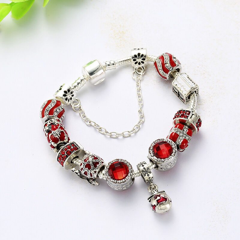 Vintage Silver-Plated Zircon Beaded Bracelet(19cm)