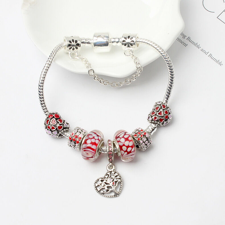 Red Zircon Beaded Christmas Tree Pendant Alloy Bracelet(18cm)