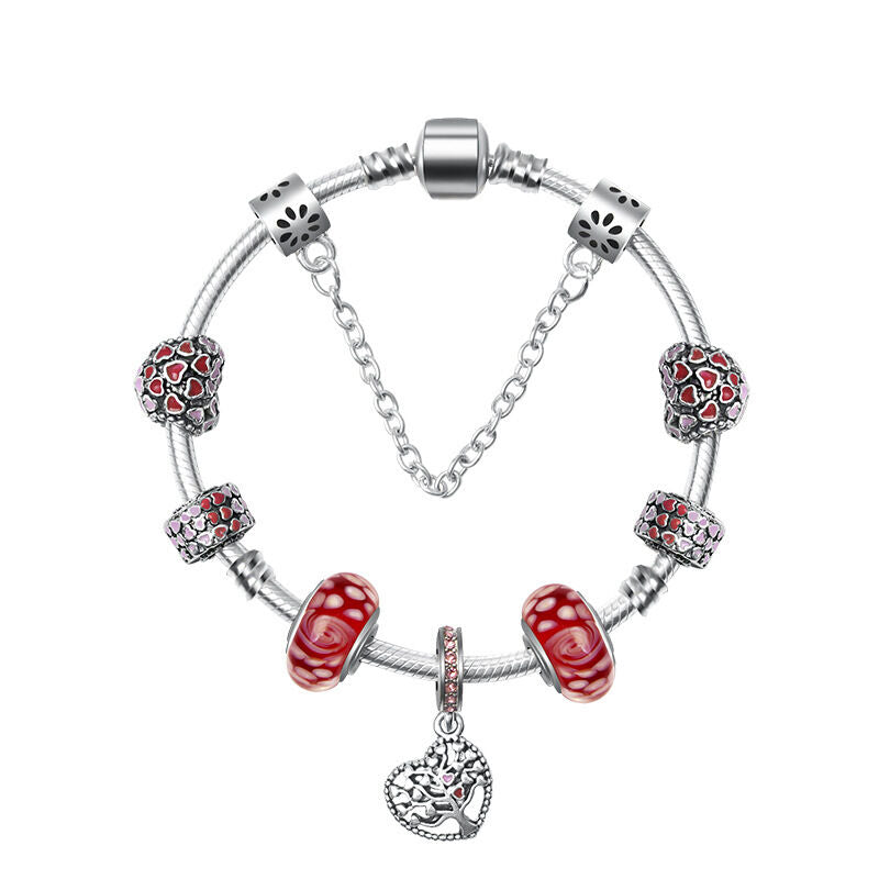 Red Zircon Beaded Christmas Tree Pendant Alloy Bracelet(19cm)