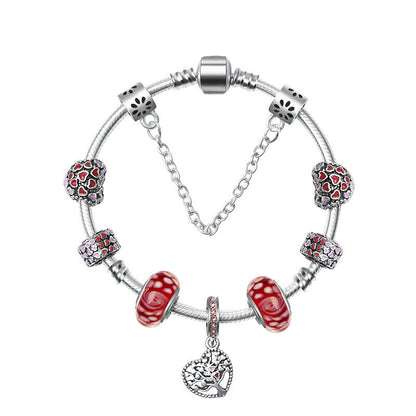 Red Zircon Beaded Christmas Tree Pendant Alloy Bracelet(19cm)